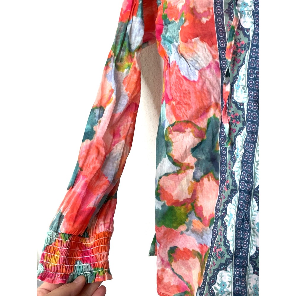 Soft‎ Surroundings Blouse Women's Small Multicolor Floral Long Sleeve Top Boho - Picture 3 of 11